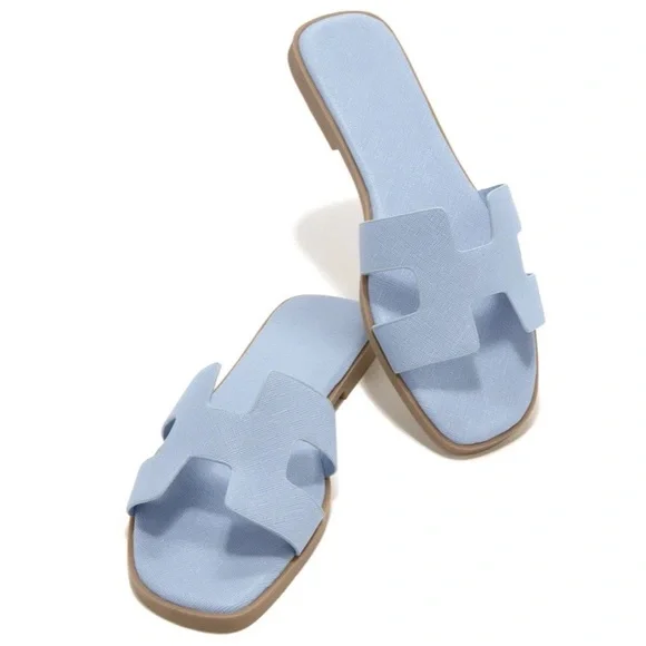 Light Blue H Band Slip On Sandal - Picture 4 of 12